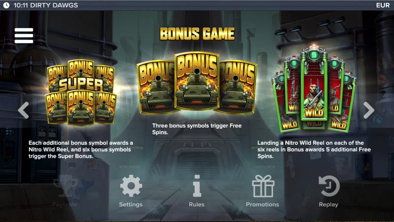 Dirty Dawgs bonusfuncties met Nitro Feature Box en Nitro Raffle