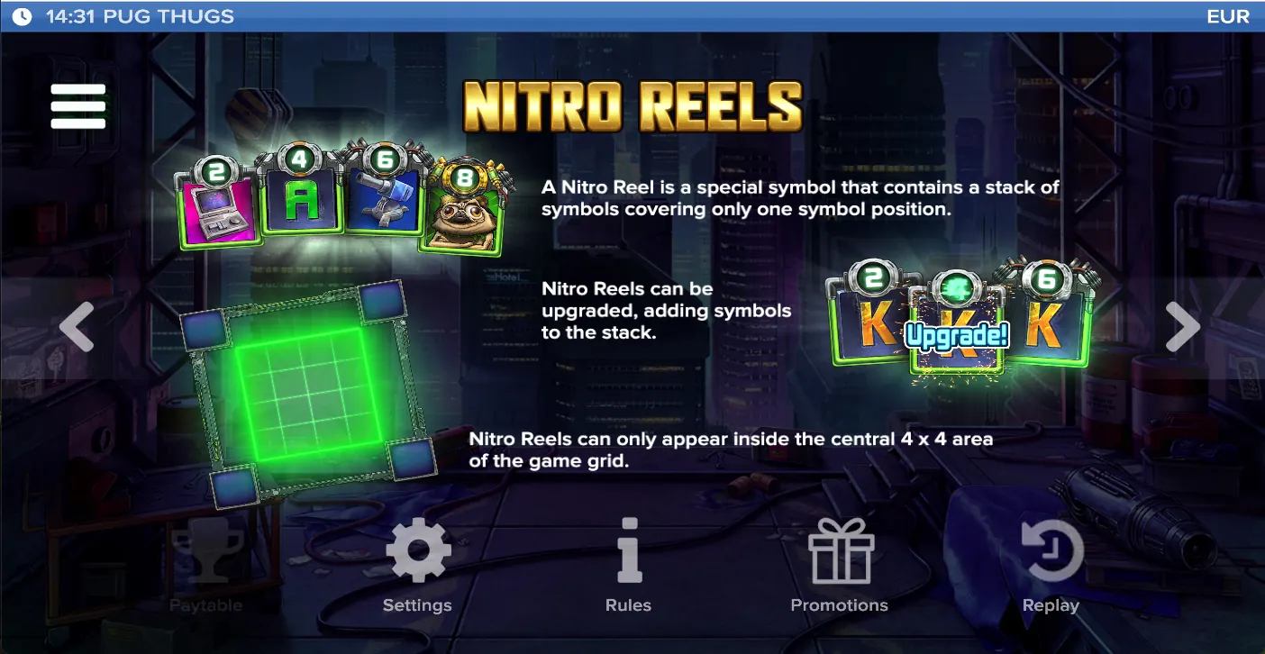 Pug Thugs Nitro Reels met upgradefunctie